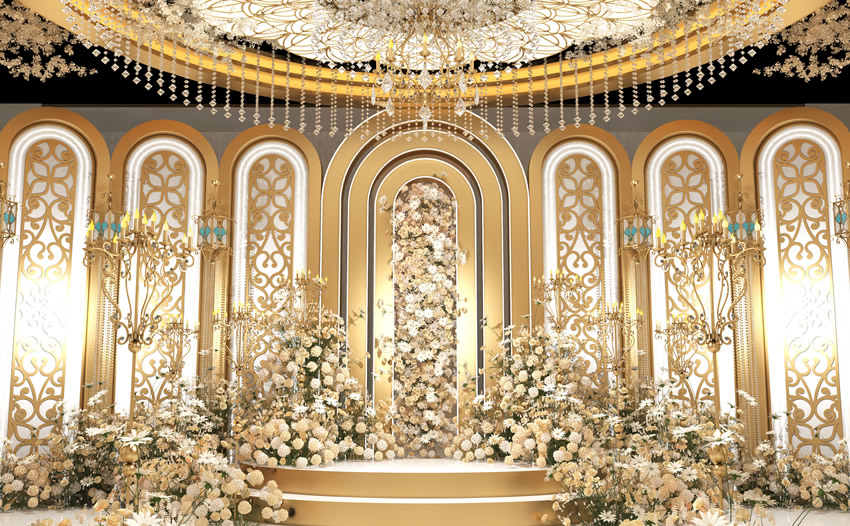 彭山香槟色调婚礼堂效果展示